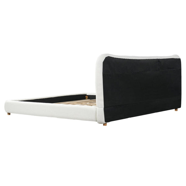 English Elm Minimalist Curved Teddy Fleece King Platform Bed Sculpted Arch Headboard Cream N769K411310C
