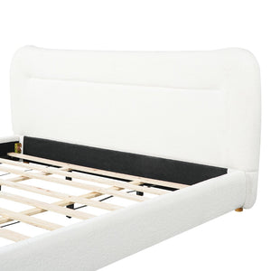 English Elm Minimalist Curved Teddy Fleece King Platform Bed Sculpted Arch Headboard Cream N769K411310C