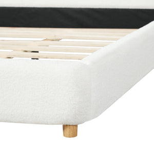 English Elm Minimalist Curved Teddy Fleece King Platform Bed Sculpted Arch Headboard Cream N769K411310C