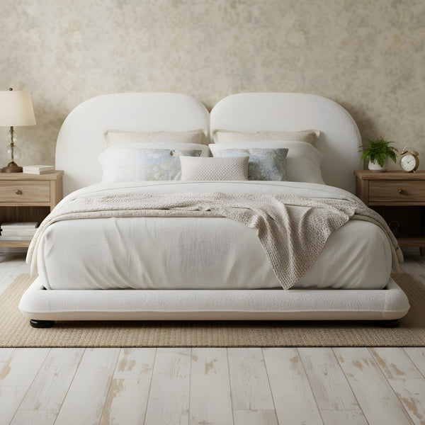 English Elm Extra Plush Teddy Fleece King Platform Bed Curved Split Headboard Solid Wood Base N769K419931W