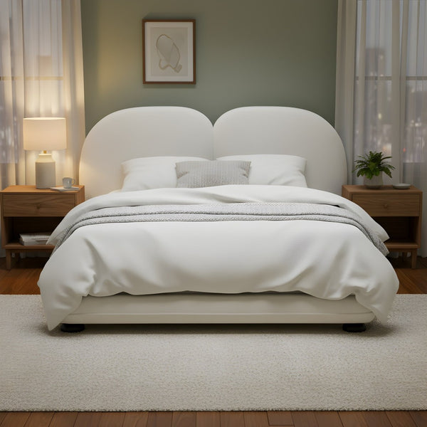 English Elm Extra Plush Teddy Fleece King Platform Bed Curved Split Headboard Solid Wood Base N769K419931W
