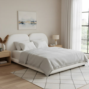 English Elm Extra Plush Teddy Fleece King Platform Bed Curved Split Headboard Solid Wood Base N769K419931W