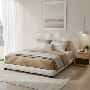 English Elm Extra Plush Teddy Fleece King Platform Bed Curved Split Headboard Solid Wood Base N769K419931W