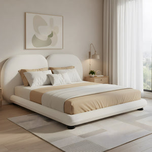 English Elm Extra Plush Teddy Fleece King Platform Bed Curved Split Headboard Solid Wood Base N769K419931W