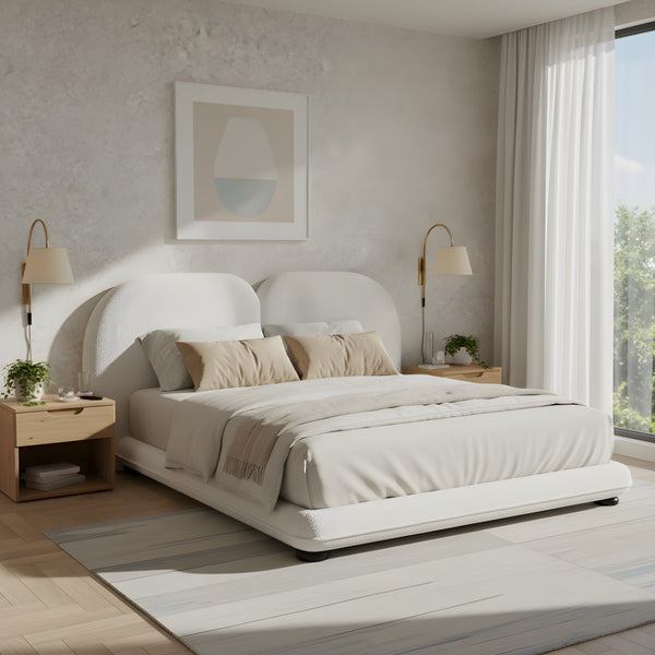 English Elm Extra Plush Teddy Fleece King Platform Bed Curved Split Headboard Solid Wood Base N769K419931W