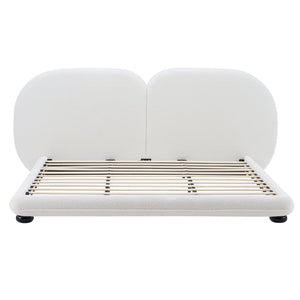 English Elm Extra Plush Teddy Fleece King Platform Bed Curved Split Headboard Solid Wood Base N769K419931W