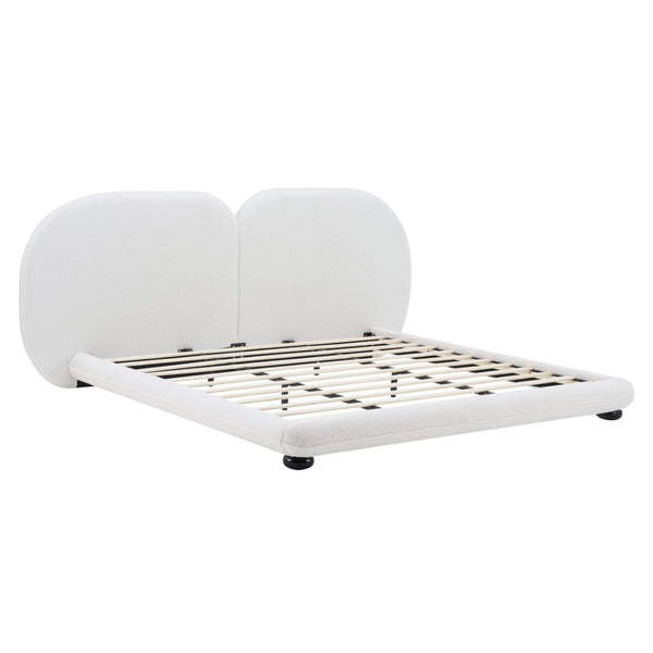 English Elm Extra Plush Teddy Fleece King Platform Bed Curved Split Headboard Solid Wood Base N769K419931W