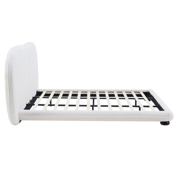 English Elm Extra Plush Teddy Fleece King Platform Bed Curved Split Headboard Solid Wood Base N769K419931W