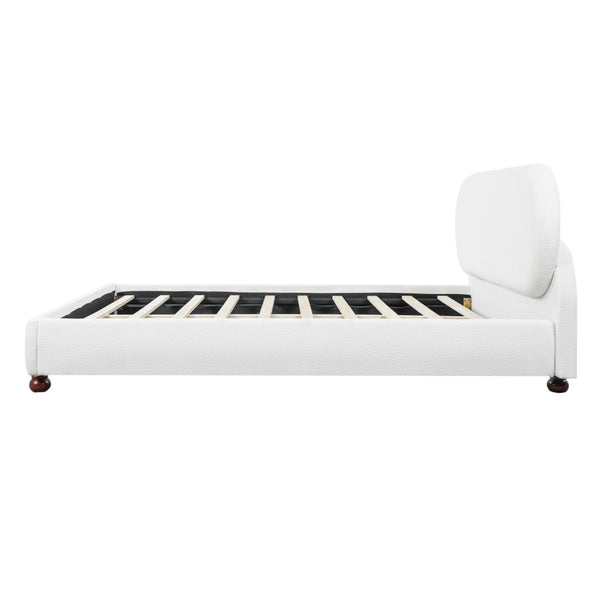 English Elm Cream-colored Boucle King Bed Curved Upholstered Frame with Rubberwood Legs N769K426836W