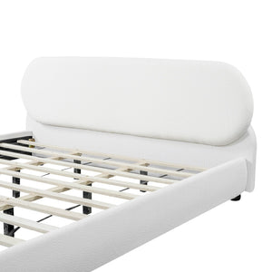 English Elm Cream-colored Boucle King Bed Curved Upholstered Frame with Rubberwood Legs N769K426836W