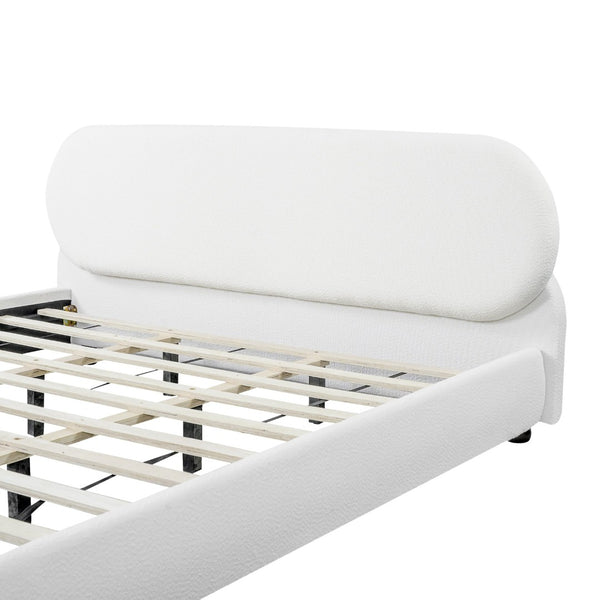 English Elm Cream-colored Boucle King Bed Curved Upholstered Frame with Rubberwood Legs N769K426836W