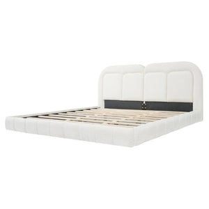 English Elm King Boucle Platform Bed Tufted Sculptural Headboard Solid Wood Slat Foundation N769K443253W