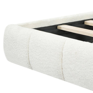 English Elm King Boucle Platform Bed Tufted Sculptural Headboard Solid Wood Slat Foundation N769K443253W
