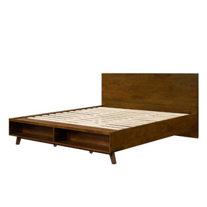 English Elm Walnut King Platform Bed Solid Rubberwood Frame Footboard Storage Low Profile N769K458326D