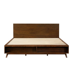 English Elm Walnut King Platform Bed Solid Rubberwood Frame Footboard Storage Low Profile N769K458326D