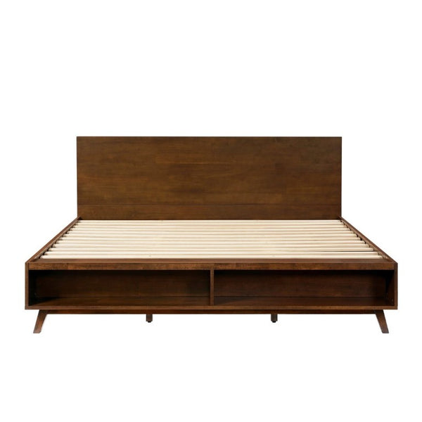 English Elm Walnut King Platform Bed Solid Rubberwood Frame Footboard Storage Low Profile N769K458326D