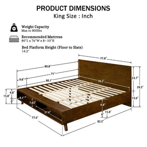 English Elm Walnut King Platform Bed Solid Rubberwood Frame Footboard Storage Low Profile N769K458326D