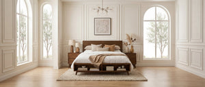 English Elm Walnut King Platform Bed Solid Rubberwood Frame Footboard Storage Low Profile N769K458326D