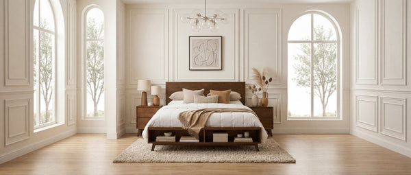 English Elm Walnut King Platform Bed Solid Rubberwood Frame Footboard Storage Low Profile N769K458326D