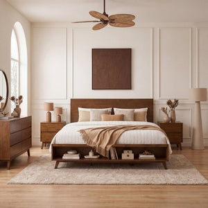 English Elm Walnut King Platform Bed Solid Rubberwood Frame Footboard Storage Low Profile N769K458326D