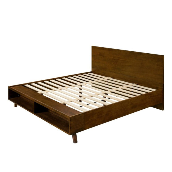 English Elm Walnut King Platform Bed Solid Rubberwood Frame Footboard Storage Low Profile N769K458326D