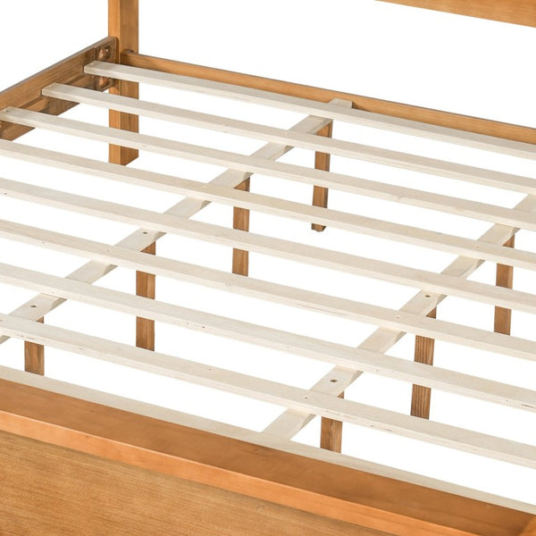 English Elm Solid Pine King Bed Frame with Built-In Headboard Shelf and Footboard Storage Cubby N769K461232N