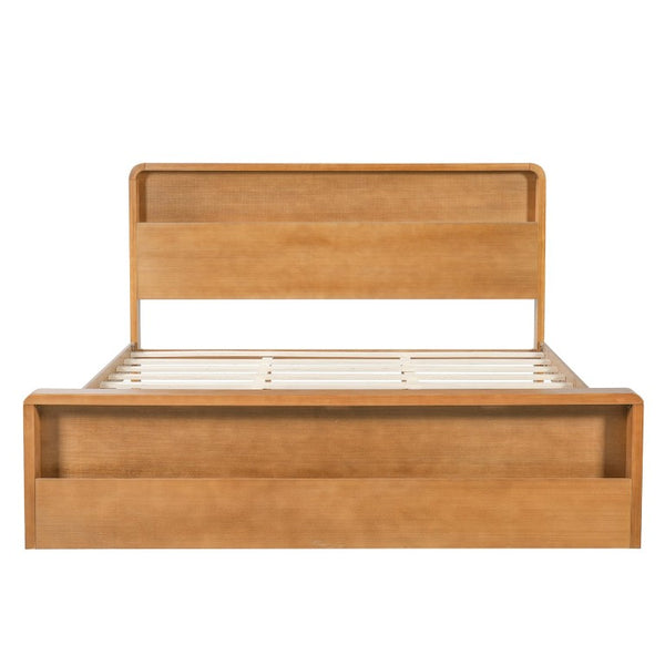 English Elm Solid Pine King Bed Frame with Built-In Headboard Shelf and Footboard Storage Cubby N769K461232N