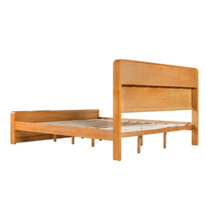 English Elm Solid Pine King Bed Frame with Built-In Headboard Shelf and Footboard Storage Cubby N769K461232N