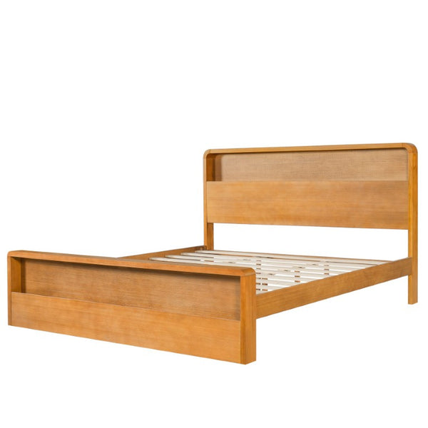 English Elm Solid Pine King Bed Frame with Built-In Headboard Shelf and Footboard Storage Cubby N769K461232N