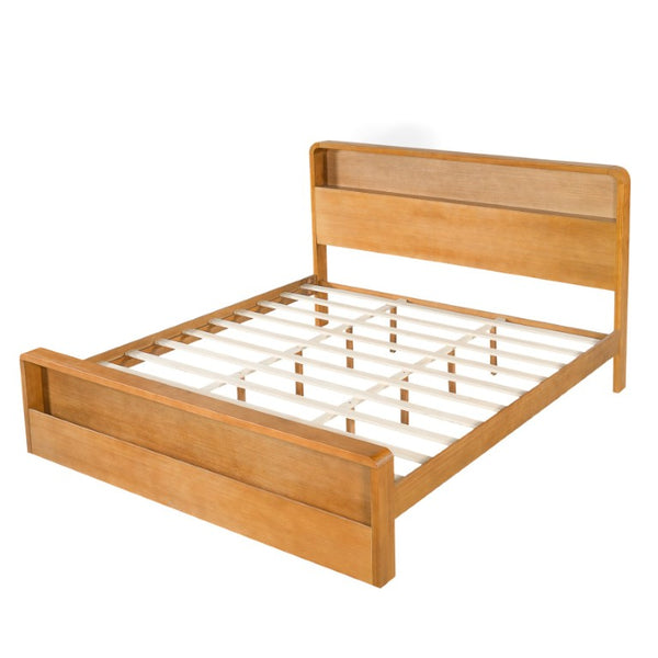 English Elm Solid Pine King Bed Frame with Built-In Headboard Shelf and Footboard Storage Cubby N769K461232N