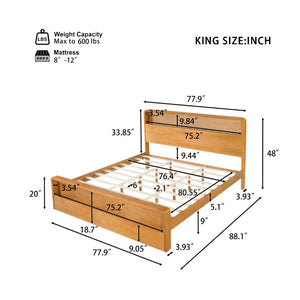 English Elm Solid Pine King Bed Frame with Built-In Headboard Shelf and Footboard Storage Cubby N769K461232N