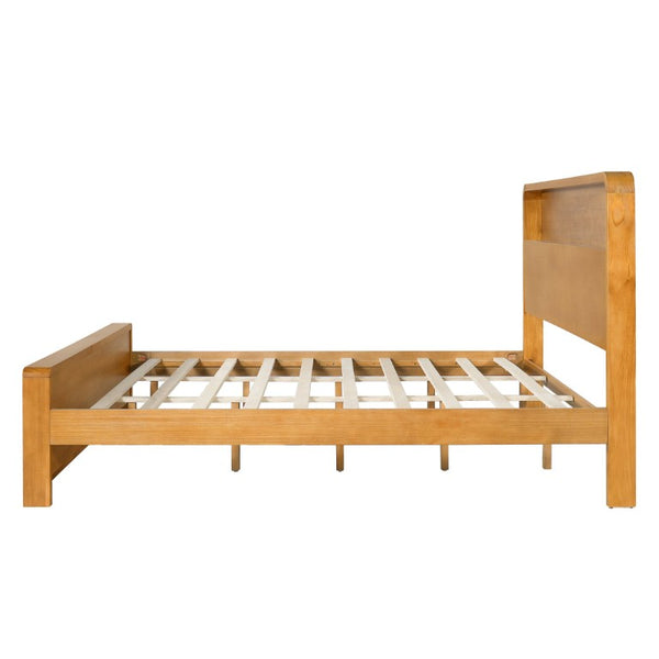 English Elm Solid Pine King Bed Frame with Built-In Headboard Shelf and Footboard Storage Cubby N769K461232N