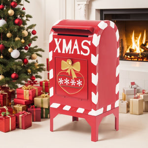 English Elm Red Iron Holiday Mailbox Silhouette Nostalgic Farmhouse Mantel Seasonal Accent N769P182384R