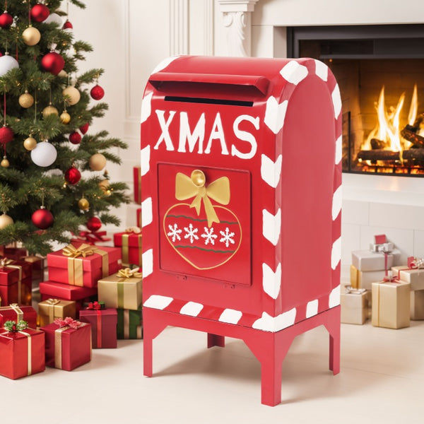 English Elm Red Iron Holiday Mailbox Silhouette Nostalgic Farmhouse Mantel Seasonal Accent N769P182384R