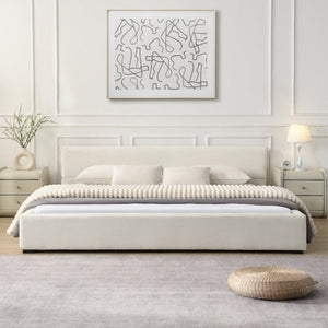 English Elm Elegant Upholstered King Bed Wide Edge Headboard Low Profile Architectural Bedroom Frame N769P294912K