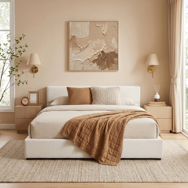English Elm Elegant Upholstered King Bed Wide Edge Headboard Low Profile Architectural Bedroom Frame N769P294912K