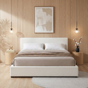 English Elm Elegant Upholstered King Bed Wide Edge Headboard Low Profile Architectural Bedroom Frame N769P294912K