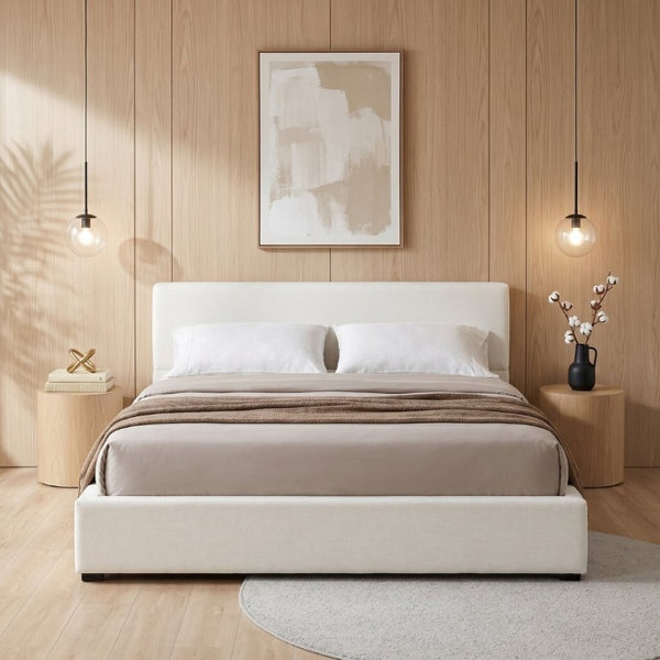 English Elm Elegant Upholstered King Bed Wide Edge Headboard Low Profile Architectural Bedroom Frame N769P294912K