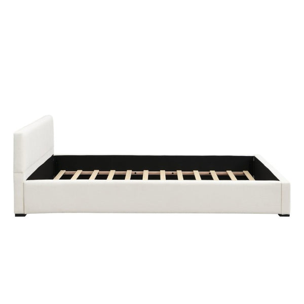 English Elm Elegant Queen Upholstered Bed Wide Panel Headboard Beige Fabric Scandinavian Frame N769P294931Q