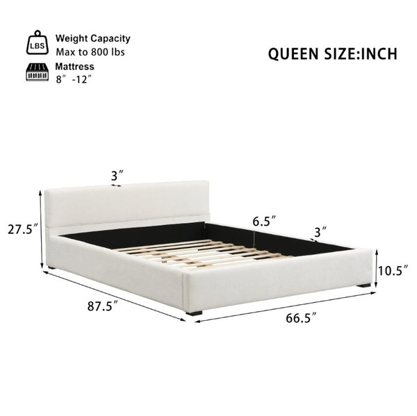 English Elm Elegant Queen Upholstered Bed Wide Panel Headboard Beige Fabric Scandinavian Frame N769P294931Q