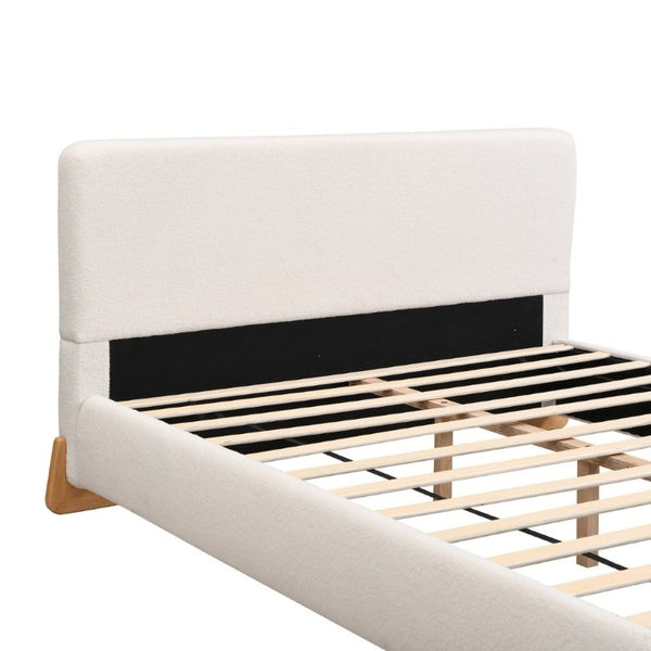 English Elm Elegant Boucle Upholstered Full Bed White Looped Fabric Frame for Modern Bedroom N769P342937N