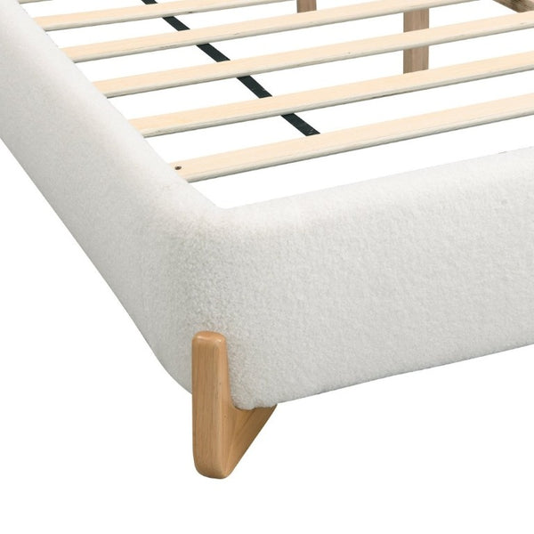 English Elm Elegant Boucle Upholstered Full Bed White Looped Fabric Frame for Modern Bedroom N769P342937N