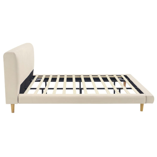 English Elm Beige Upholstered King Bed Chunky Headboard Rubberwood Legs 800lb Structural Support N769P362092B
