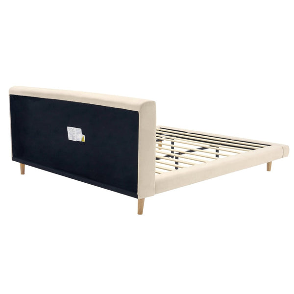 English Elm Beige Upholstered King Bed Chunky Headboard Rubberwood Legs 800lb Structural Support N769P362092B