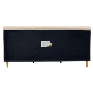 English Elm Beige Upholstered King Bed Chunky Headboard Rubberwood Legs 800lb Structural Support N769P362092B