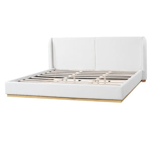 English Elm Modern Bouclé Upholstered King Bed Winged Headboard Enclosed Wood Base Sculptural Frame N769P376585K