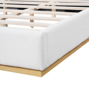 English Elm Modern Bouclé Upholstered King Bed Winged Headboard Enclosed Wood Base Sculptural Frame N769P376585K