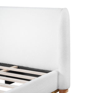 English Elm Modern Bouclé Upholstered King Bed Winged Headboard Enclosed Wood Base Sculptural Frame N769P376585K