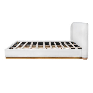 English Elm Modern Bouclé Upholstered King Bed Winged Headboard Enclosed Wood Base Sculptural Frame N769P376585K