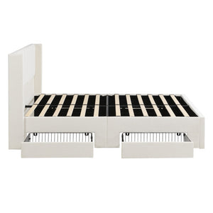 English Elm Large-capacity Queen Storage Bed Upholstered Frame with Four Drawers Striped Beige N769P385612B